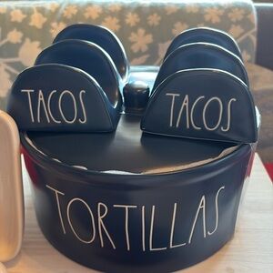 Rae Dunn Blue Tortilla Warmer/2Taco Holders